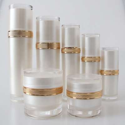 Luxury Pearl White Acrylic Cosmetic Packaging 30ml 50ml Lotion Pump Bottle and Face Cream Jar