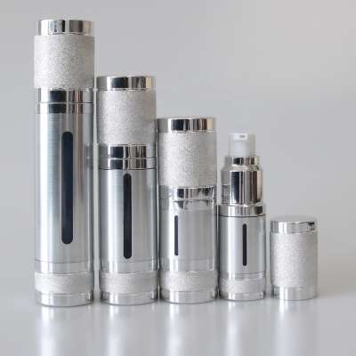 Empty silver plastic airless pump cosmetic spray bottle